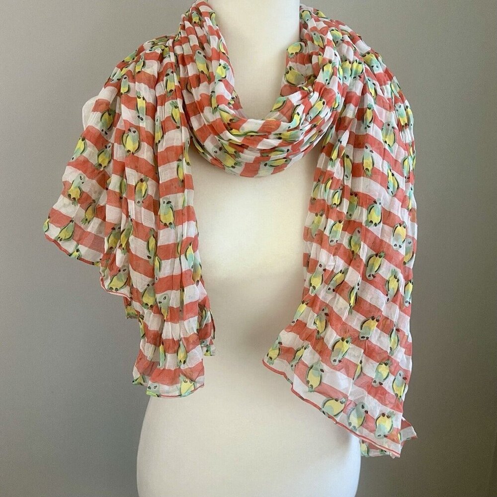 Loft Parakeet Bird Scarf Wrap Coral Stripe 40x70 New NWT